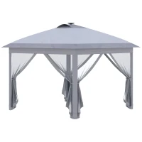 Outsunny 11' x 11' Pop Up Canopy Tent Patio Gazebo with Solar LED Light, Remote Control, Sandbags, Zippered Mesh Sidewalls,Grey(m-11)