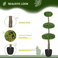 HOMCOM Set of 2 Artificial Boxwood Topiary Trees in Pots, 43.25" Artificial Plants Faux Trees for Home Office, Living Room Decor, Indoor & Outdoor(m-5)