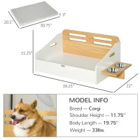 PawHut Elevated Dog Bed with Dog Bowls, Raised Furniture Style Pet Sofa for Cat with Soft Cushion, Washable Cover, for Small and Medium Sized Dog(m-3)