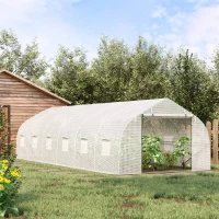 Outsunny 26' x 10' x 7' Walk-in Greenhouse Tunnel, Large Gardening Hot House with 12 Windows, 2 Net Protected Zipper Screen Doors for Backyard, White(m-10)