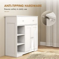 HOMCOM Bathroom Floor Cabinet, Freestanding Bathroom Cabinet with Drawer, Door, Open Shelves, White(m-5)