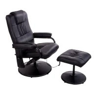 HOMCOM Massaging Faux Leather Recliner Chair and Ottoman Set, Swivel Vibration Massage Lounge Chair with Remote Control for Living Room, Bedroom, or Office, Black(m-11)
