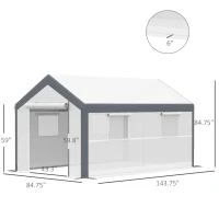 Outsunny 12' x 7' x 7' Greenhouse, Walk-in Outdoor Tunnel Green House with PE Cover, Steel Frame, 2 Roll-Up Zipper Doors & 4 Windows for Flowers, Vegetables, Tropical Plants, White/Dark Gray(m-4)