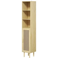 HOMCOM Tall Bathroom Cabinet with Rattan Doors, Freestanding Bathroom Storage Cabinet with Adjustable Shelves, Distressed Oak(m-1)