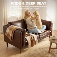 HOMCOM 59" Loveseat Sofa, PU Leather 2 Seater Sofa with Wide Seat, High-Density Foam, Thick Cushion, Wood Legs, Brown(m-6)