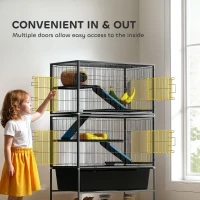 PawHut 59" 5-Level Small Animal Cage, Rolling Ferret Cage with 6.3" Deep Tray, Non-Slip Cloth Covered Ramps, Hammock, Dark Grey(m-6)