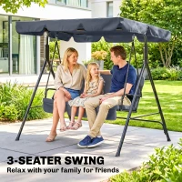 Outsunny 3-Seat Outdoor Patio Swing Chair with Removable Cushion, Steel Frame Stand and Adjustable Tilt Canopy for Patio, Garden, Poolside, Balcony, Backyard, Gray(m-6)
