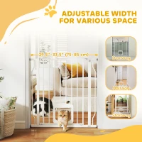 PawHut 29.5-33.5" Adjustable Dog Gate with Cat Door, Easy Install Pressure/Hardware Mounted Pet Gate for Doorways, White(m-4)