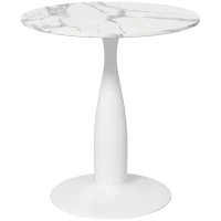 HOMCOM Round Dining Table, Modern Dining Room Table with Faux Marbled Top, Steel Base, Space Saving Small Kitchen Table, White(m-9)