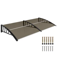 Outsunny Window Awning Door Canopy, Polycarbonate Front Door Outdoor Patio Cover, Sun Shelter, Hollow Sheet for UV, Rain, Snow and Sunlight Protection, Brown, 80" x 40"(m-2)