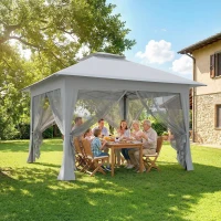Outsunny 12' x 12' Foldable Pop-up Party Tent Instant Canopy Sun Shade Gazebo Shelter Steel Frame Oxford w/ Roller Bag, Light Grey(m-1)