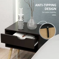 HOMCOM Set of 2 Nightstands with Storage Drawer and Shelf, Modern Bedside Table for Bedroom, Black(m-7)