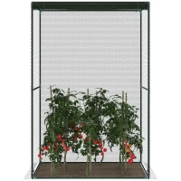 Outsunny Walk-in Crop Cage, Plant Protectors from Animals with Roll Up Zippered Door, 3.9' x 3.9' x 5.9', Dark Green(m-8)