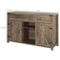 HOMCOM Farmhouse Coffee Bar Cabinet, Sideboard Buffet Cabinet Wine Cabinet with Drawers, Barn Style Doors, Wine Rack, Distressed Oak Brown(m-3)