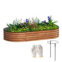 Outsunny 6' x 3' x 1' Large Outdoor Planter Box, Galvanized Raised Garden Bed with Metal Plant Stake, Brown(m-9)
