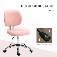 Vinsetto Cute Armless Office Chair, Teddy Fleece Fabric Computer Desk Chair, Vanity Task Chair with Adjustable Height, Swivel Wheels, Mid Back, Pink(m-4)