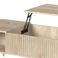 HOMCOM 40" Fluted Lift Top Coffee Table with Storage, Mid-Century Coffee Table with Hidden Compartment, Open Shelf, Oak(m-11)