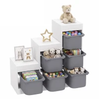 Qaba 3 Layers Toy Storage Organizer Kids Bookshelf Children Toy Storage w/ 6 Plastic Bins, Grey(m-9)