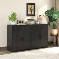 HOMCOM Sideboard Buffet Cabinet with Storage, Modern Coffee Bar Cabinet with 3 Drawers and Adjustable Shelves, Distressed Black(m-11)