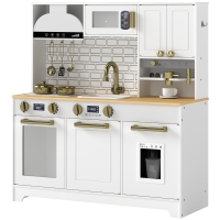 Qaba Play Kitchen, Kids Kitchen Playset with Coffee Maker, Ice Maker, Clicking Knobs, Storage, Accessories for 3-8 Years
