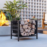 Outsunny Firewood Rack, Indoor Outdoor Wood Storage Log Holder with Log Carrier, Handles, 19.3" x 13.4" x 17.3", Black(m-8)