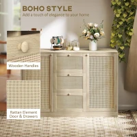 HOMCOM Boho Sideboard Buffet Cabinet, Kitchen Coffee Bar Cabinet with 3 Drawers, 2 Adjustable Shelves and 4 Racks, Natural(m-4)