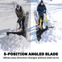 Outsunny Snow Shovel with Wheels, 29" x 16.5" Metal Snow Pusher with Adjustable Handle, 5-Angle Blade for Driveway, Yellow(m-5)