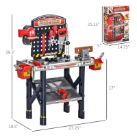 Qaba 55 PCS Kids Workbench and Construction Toy, Toddler Tool Workshop, STEM Educational Pretend Play, w/ Shelf Storage Box, Gift for Boys & Girls, Aged 3-6 Years Old(m-3)