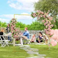 Outsunny Wedding Arch Backdrop Stand, Square Wedding Arch with U-shaped Stakes, 6.6 FT Gold Metal Arch Frame(m-8)