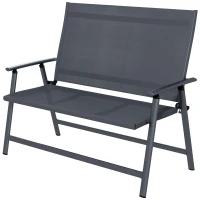 Outsunny 2-seater Folding Patio Camping Chair, Aluminum Frame Sports Chair with Armrest, Mesh Fabric Seat for Lawn(m-2)