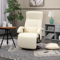 HOMCOM PU Recliner with Footrest, Lounge Chair with 135° Adjustable Backrest, Swivel Wood Base, Padded Seat & Armrests for Living Room, Bige(m-10)