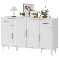 HOMCOM 55" Buffet Cabinet with Soft-Close Doors, Modern Sideboard with 2 Drawers, 3 Adjustable Shelves and 4 Doors, White(m-2)