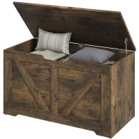 HOMCOM 31.5 Inches Storage Chest, Storage Trunk with 2 Safety Hinges for Living Room, Brown Wood Grain(m-2)