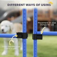PawHut Set of 4 Dog Agility Training Equipment Adjustable Jump Bar Pet Exercise Kit with Carrying Bag (Blue)(m-9)