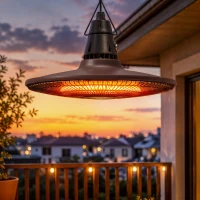 Outsunny 1500W Electric Patio Heater, IP65 Hanging Infrared Carbon Fiber Tube Outdoor Heater with Remote Control, Brown(m-10)