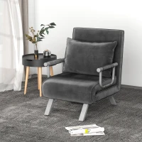 HOMCOM 5 Position Adjustable Folding Convertible Single Sleeper Sofa Bed Chair Lounge Couch with Pillow (Grey)(m-8)