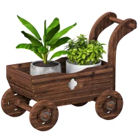 Outsunny Wagon Flower Planter Cart with Wheels, Garden Wagon with Handle for Outdoor Patio Yard, Carbonized(m-9)