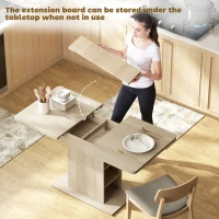 HOMCOM Extendable Dining Table for 4-6 People, 43.3"-51.2" Kitchen Table with 6 Open Shelves, Natural Wood(m-7)