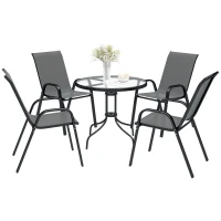 Outsunny Five-Piece Steel Patio Set, with Glass-Top Table - Dark Grey(m-9)
