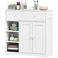 HOMCOM Bathroom Floor Cabinet, Freestanding Bathroom Cabinet with Drawer, Door, Open Shelves, White(m-2)