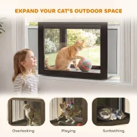 PawHut Catio Outdoor Cat Enclosure Adjustable Cat House Waterproof Top for Window 24" x18.5" x16.1" Black & White(m-4)