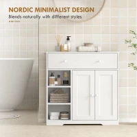 HOMCOM Bathroom Floor Cabinet, Freestanding Bathroom Cabinet with Drawer, Door, Open Shelves, White(m-6)