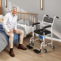 HOMCOM Rolling Shower Wheelchair for Seniors, Bedside Commode Chair with Locking Wheels, Seat, Backrest, Arms, Black(m-2)