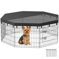 PawHut 8 Panels Foldable Dog Playpen with Top Cover, 24" High(m-9)