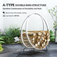 Outsunny 40" Firewood Rack with Waterproof Cover, Heavy Duty Wood Storage Holder Log Rack for Indoor Outdoor, Black(m-4)