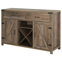 HOMCOM Farmhouse Coffee Bar Cabinet, Sideboard Buffet Cabinet Wine Cabinet with Drawers, Barn Style Doors, Wine Rack, Distressed Oak Brown(m-11)