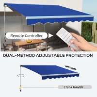 Outsunny 13' x 10' Electric Awning, Retractable Awning with LED Lights and Remote Controller for Door and Window, Blue(m-5)