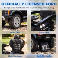 Qaba 3 In 1 Licensed Ford Kids Push Car with Push Handle, Horn, Sound, Secure Bar, Storage, for Toddlers 18-36 Months, Black(m-7)