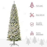 HOMCOM 9 Feet Prelit Artificial Snow Flocked Pencil Christmas Tree, Slim Xmas Tree with Warm White LED Light, Holiday Home Xmas Decoration, Green(m-4)