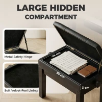 HOMCOM Faux Leather Keyboard Bench, 24.8" Adjustable Piano Bench with Padded Cushion and Storage, Black(m-5)
